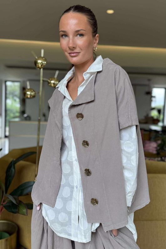 Made in Italy Cooper Needlecord Cap Sleeve Jacket Mocha